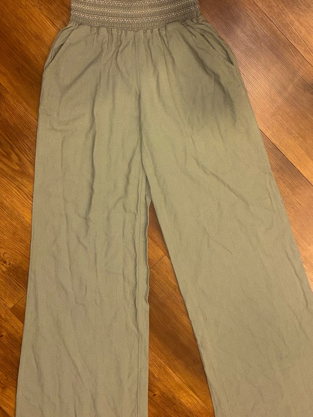 Rewash Olive Green Smocked Waist Wide Leg Pants